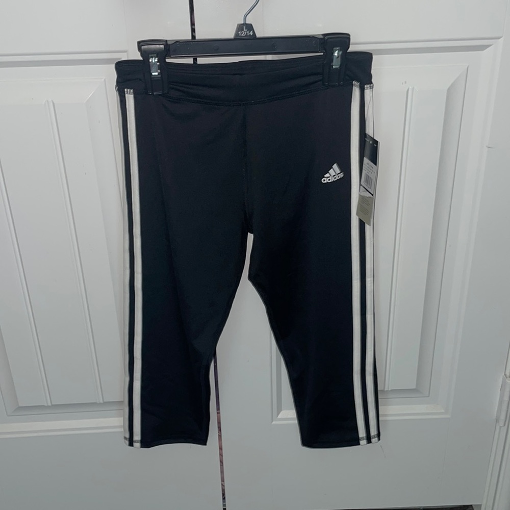 Adidas capri leggings - black and white - size girls large (12-14)